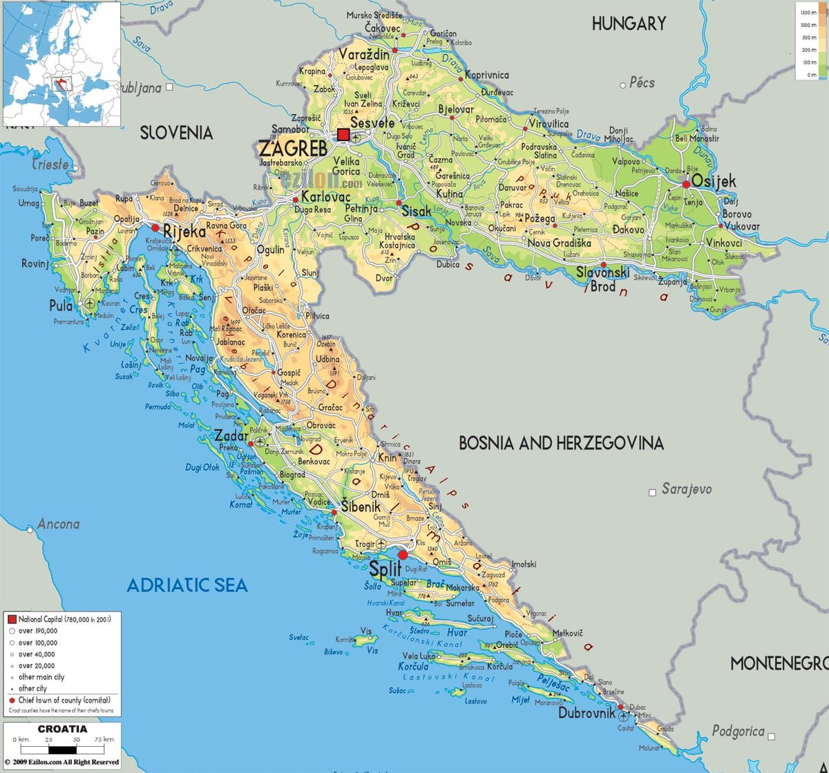 mapa chorvatska řeky