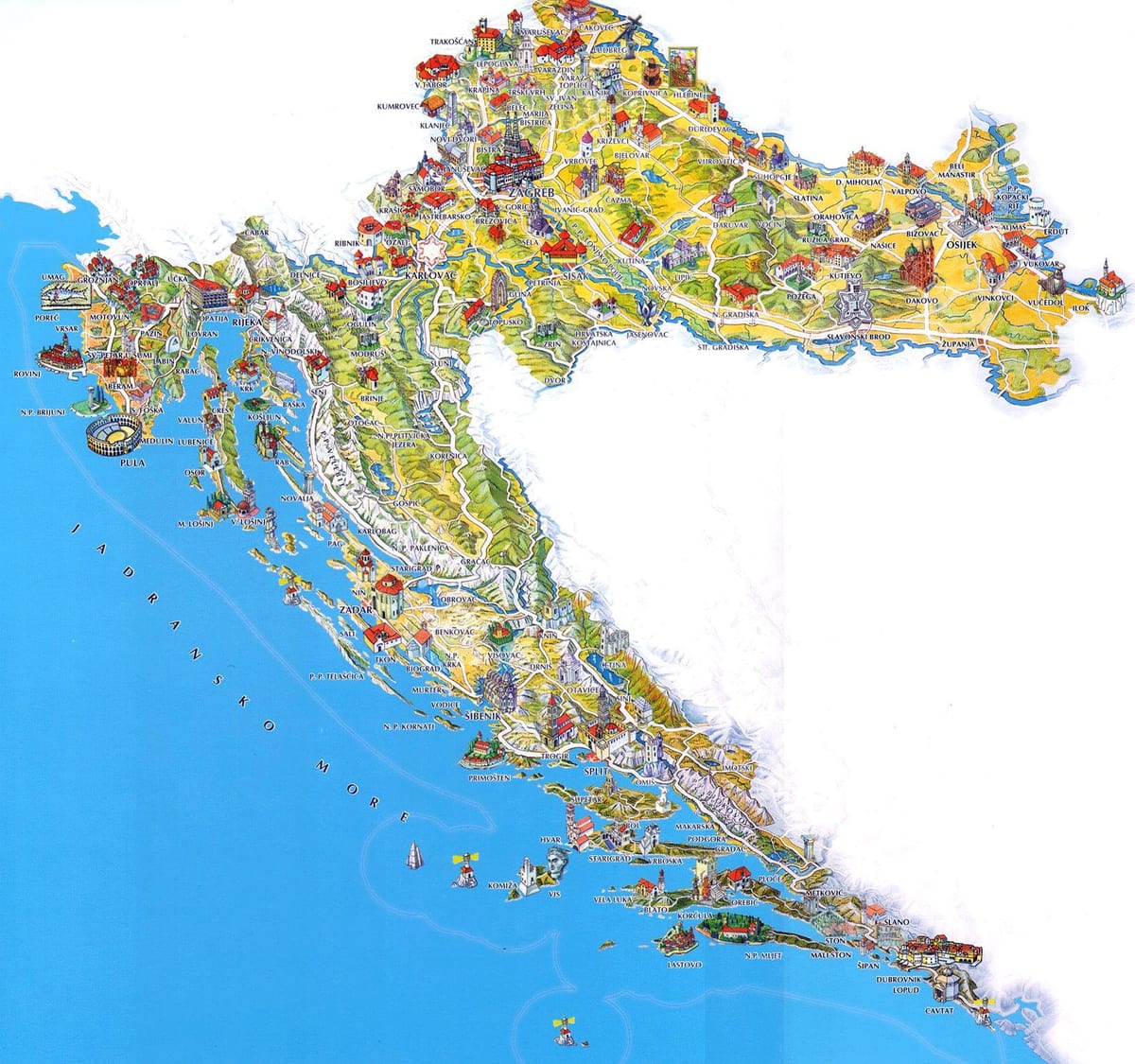 chorvatsko atrakce mapa