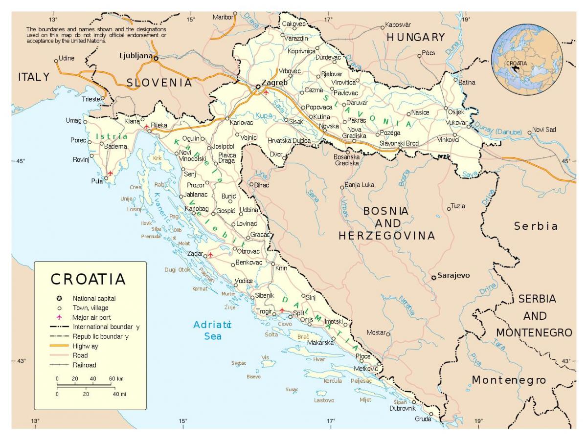 mapa chorvatska s městy