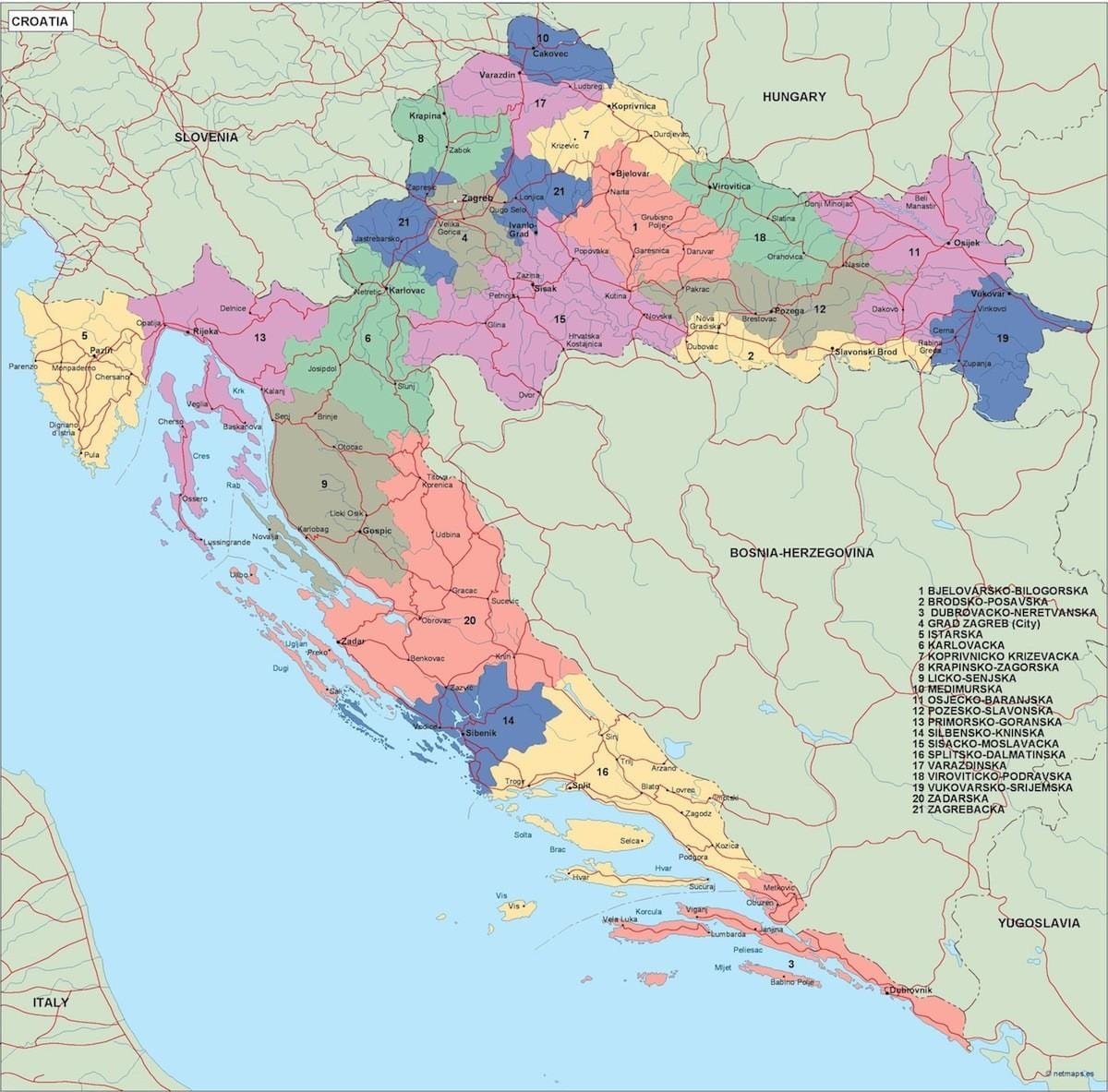 mapa chorvatska mapa vektor