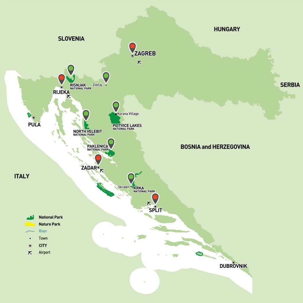 mapa chorvatska národní parky 