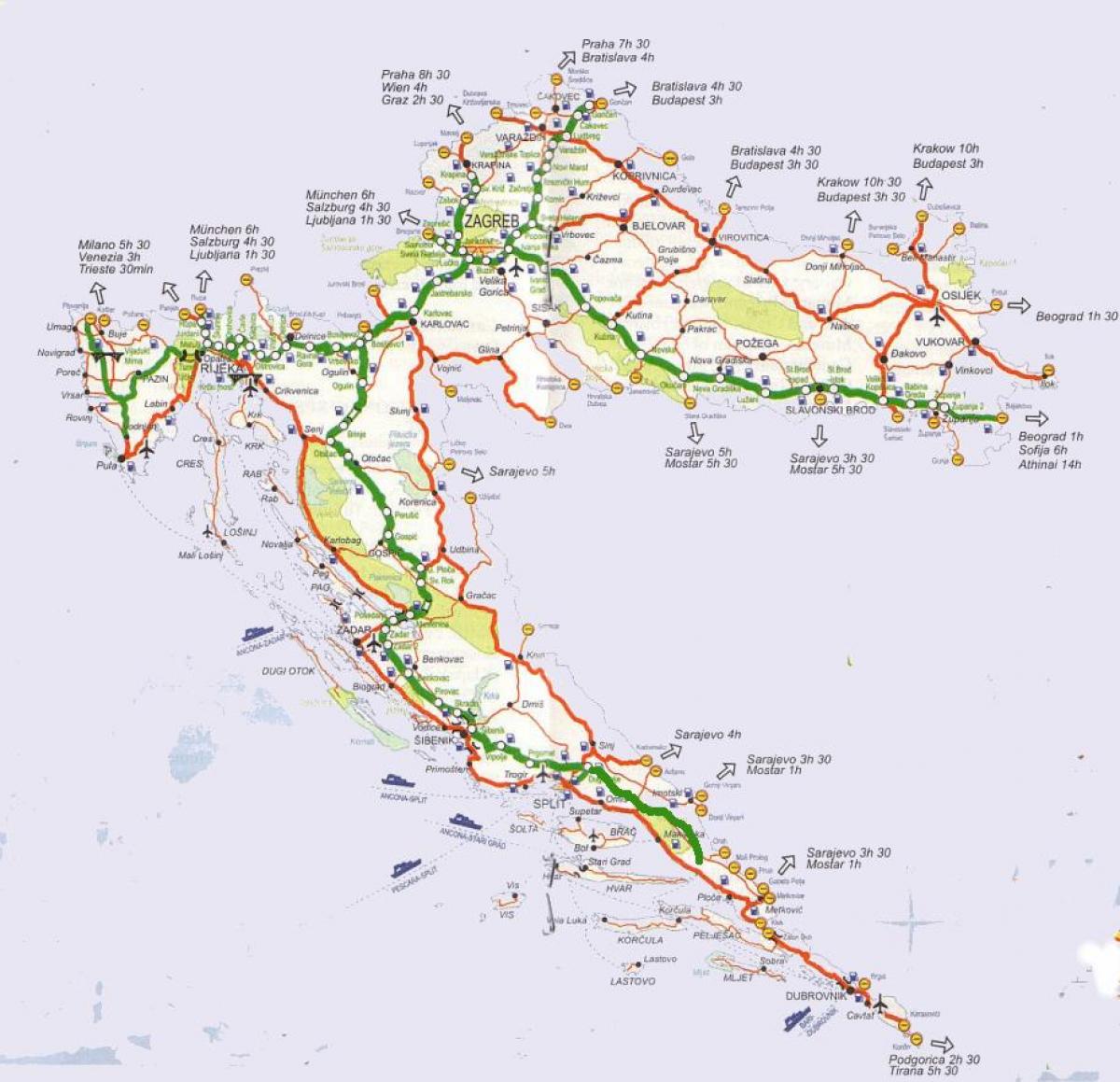 podrobná silniční mapa chorvatsko