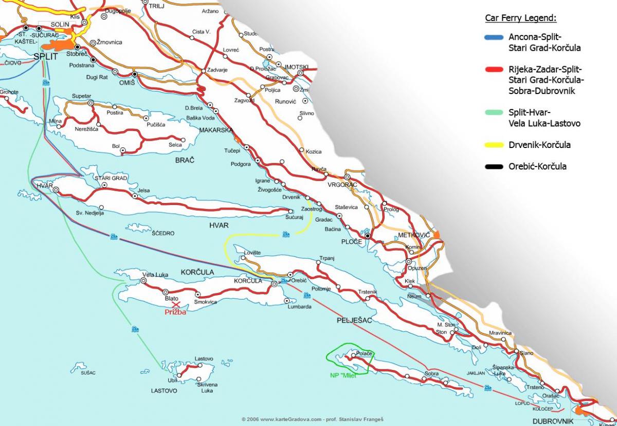 mapa chorvatska ferry