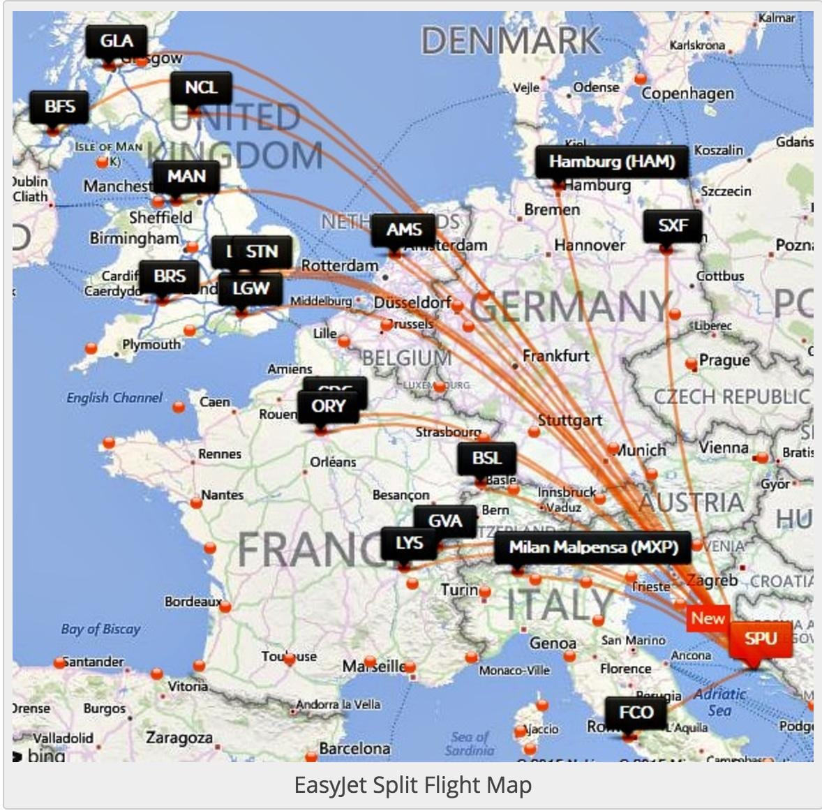 croatia airlines destinace mapě