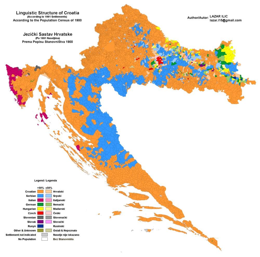 mapa etnická mapa chorvatska