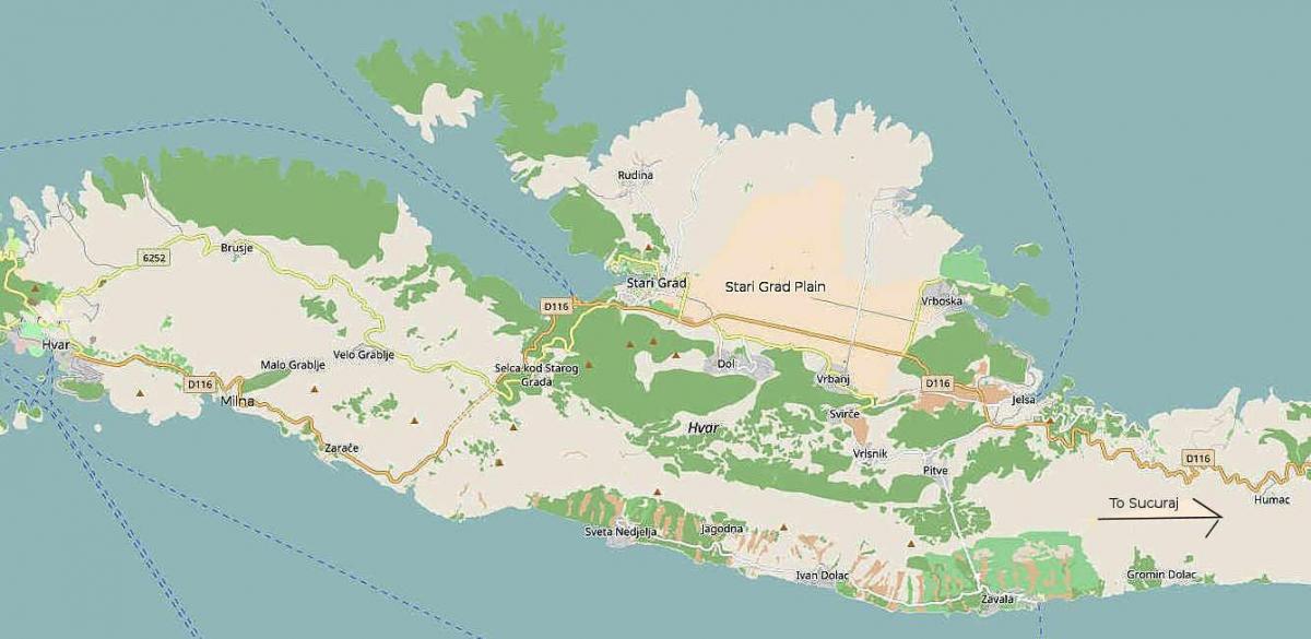 mapa ostrov hvar chorvatsko