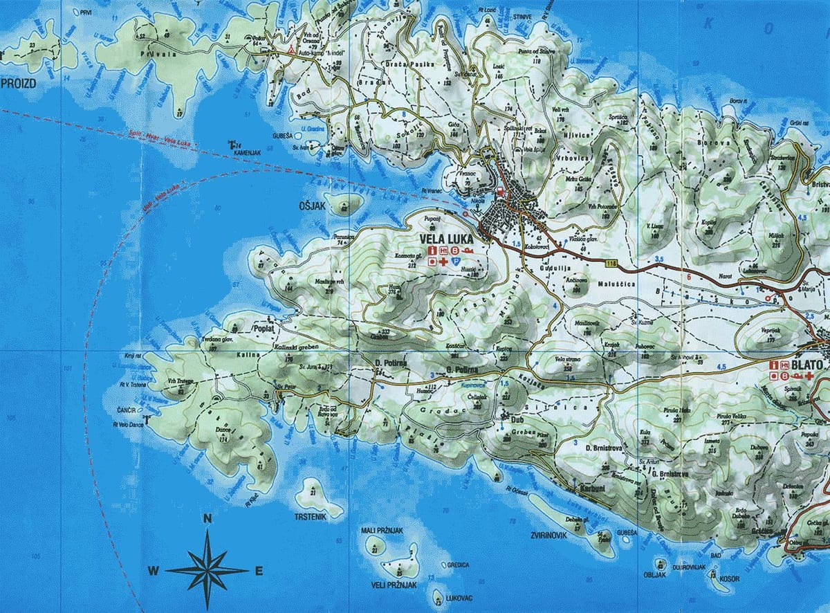 mapě z korčula, chorvatsko