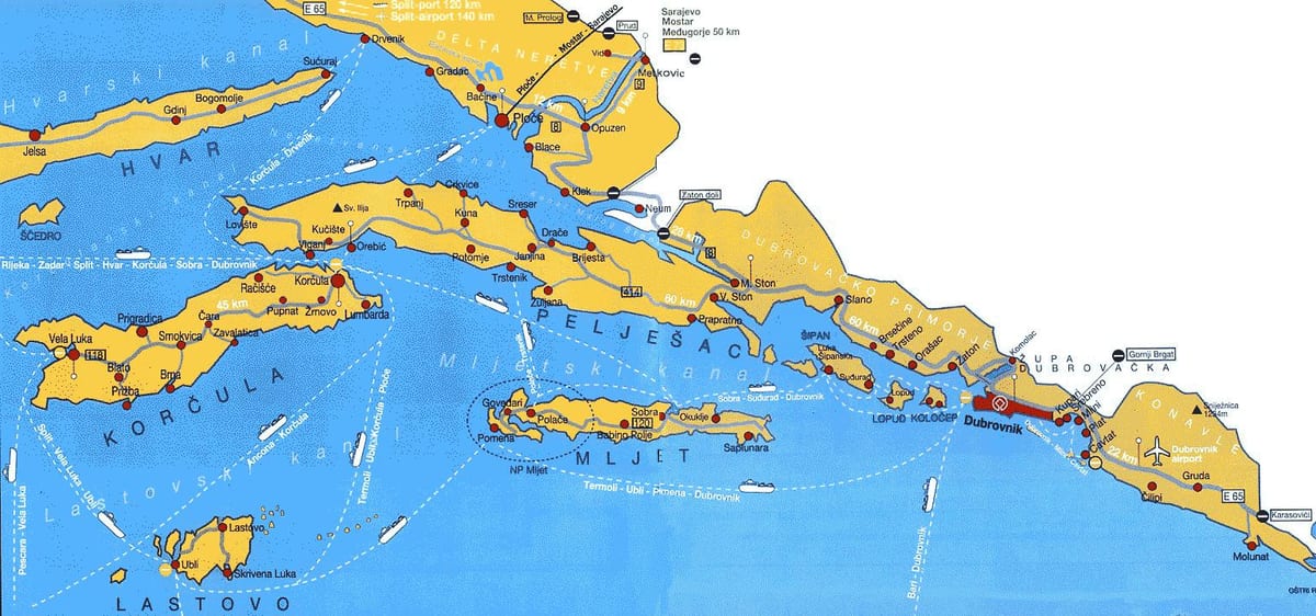chorvatsko mapa oblasti dubrovníku