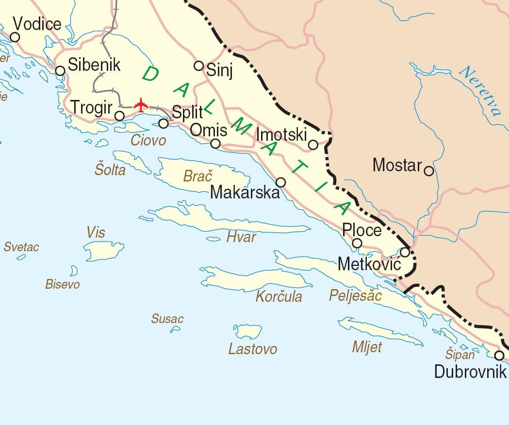 mapa jižní chorvatsko