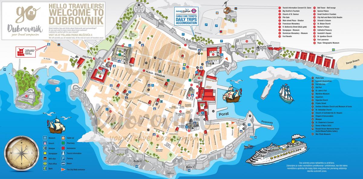 mapa staré město dubrovník, chorvatsko