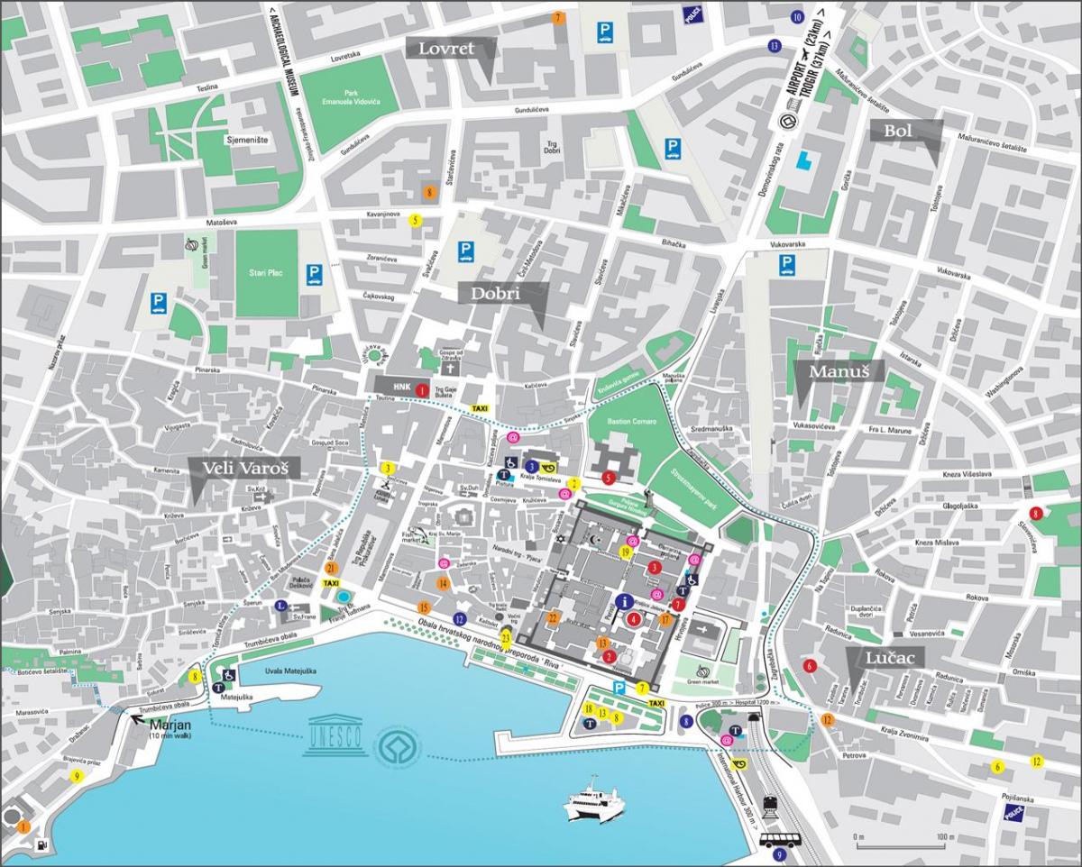 mapa starého města splitu v chorvatsku