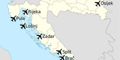 Mapa chorvatska ukazuje letišť