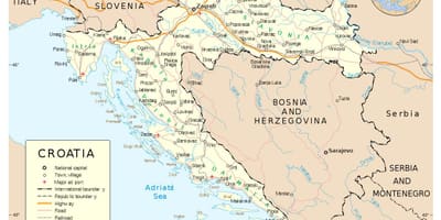 Mapa chorvatska s městy