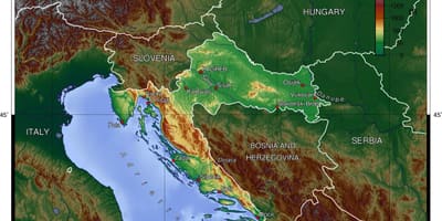 Mapa chorvatska topografické 