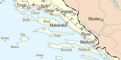 Mapa jižní chorvatsko